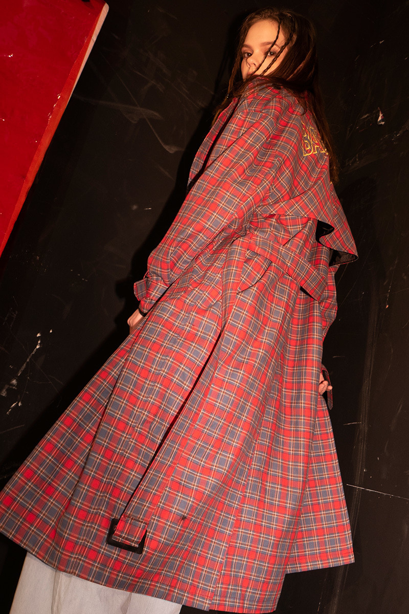 Signature Check Trench Coat (RED)