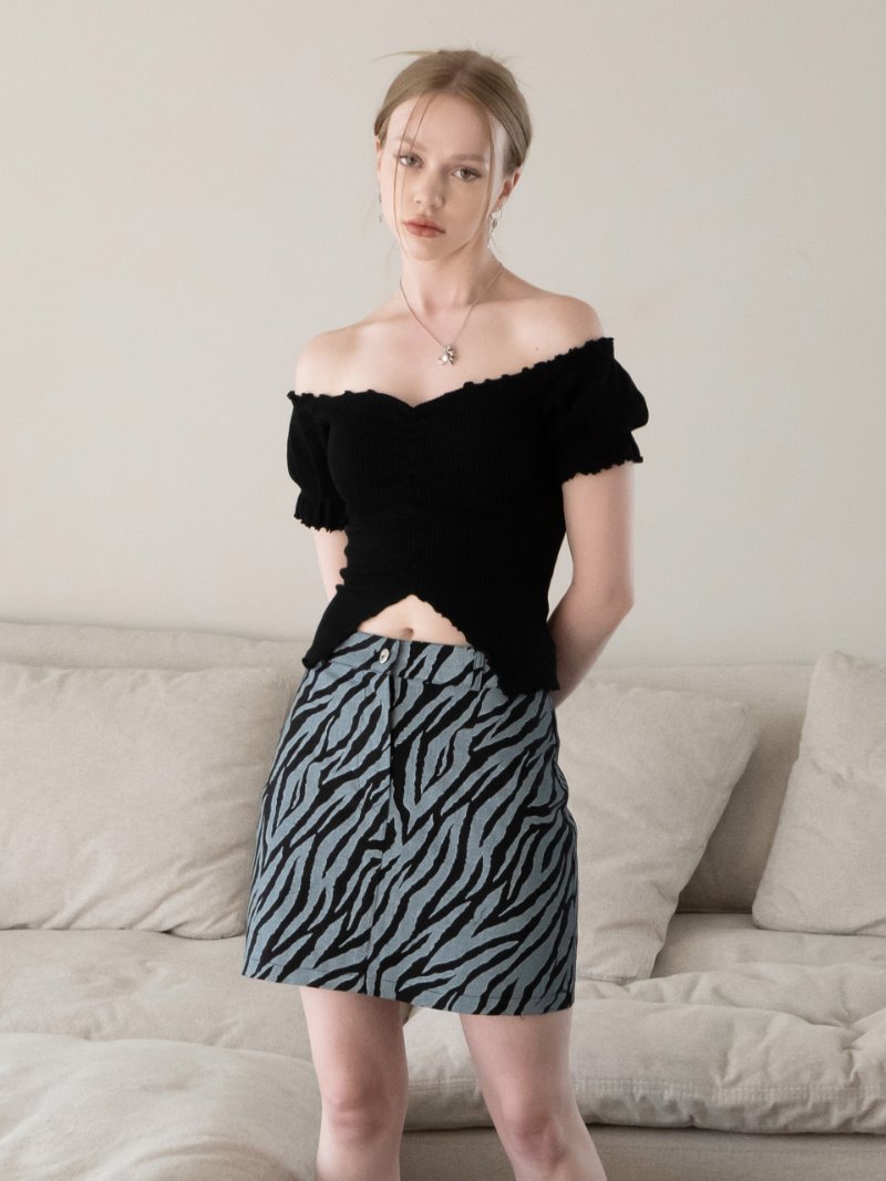 Zebra Denim Skirt_BLACK