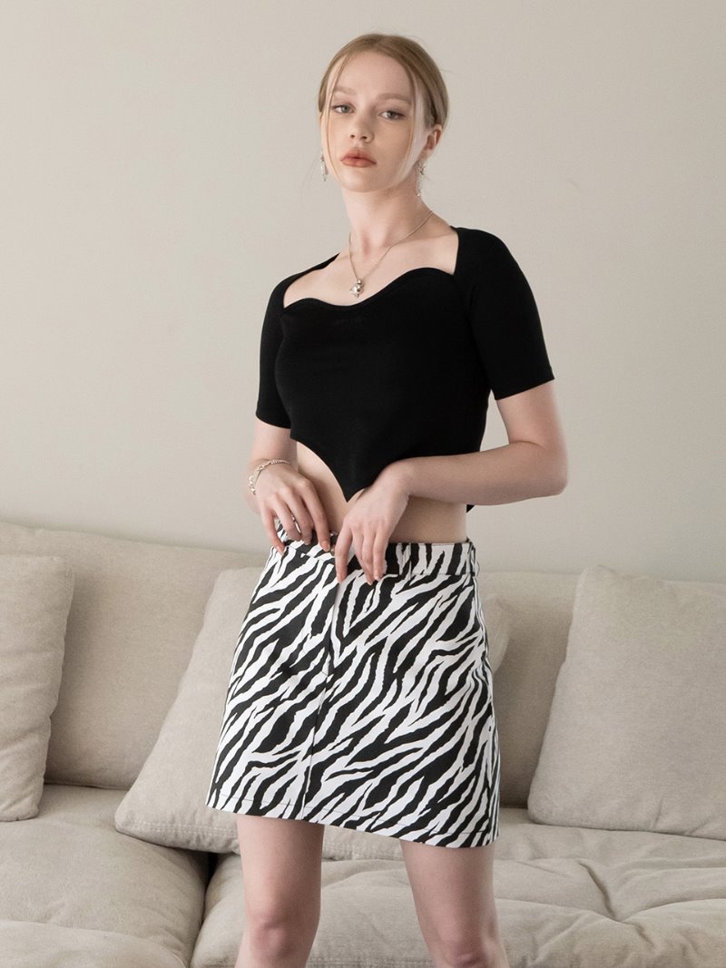 Zebra Denim Skirt_WHITE